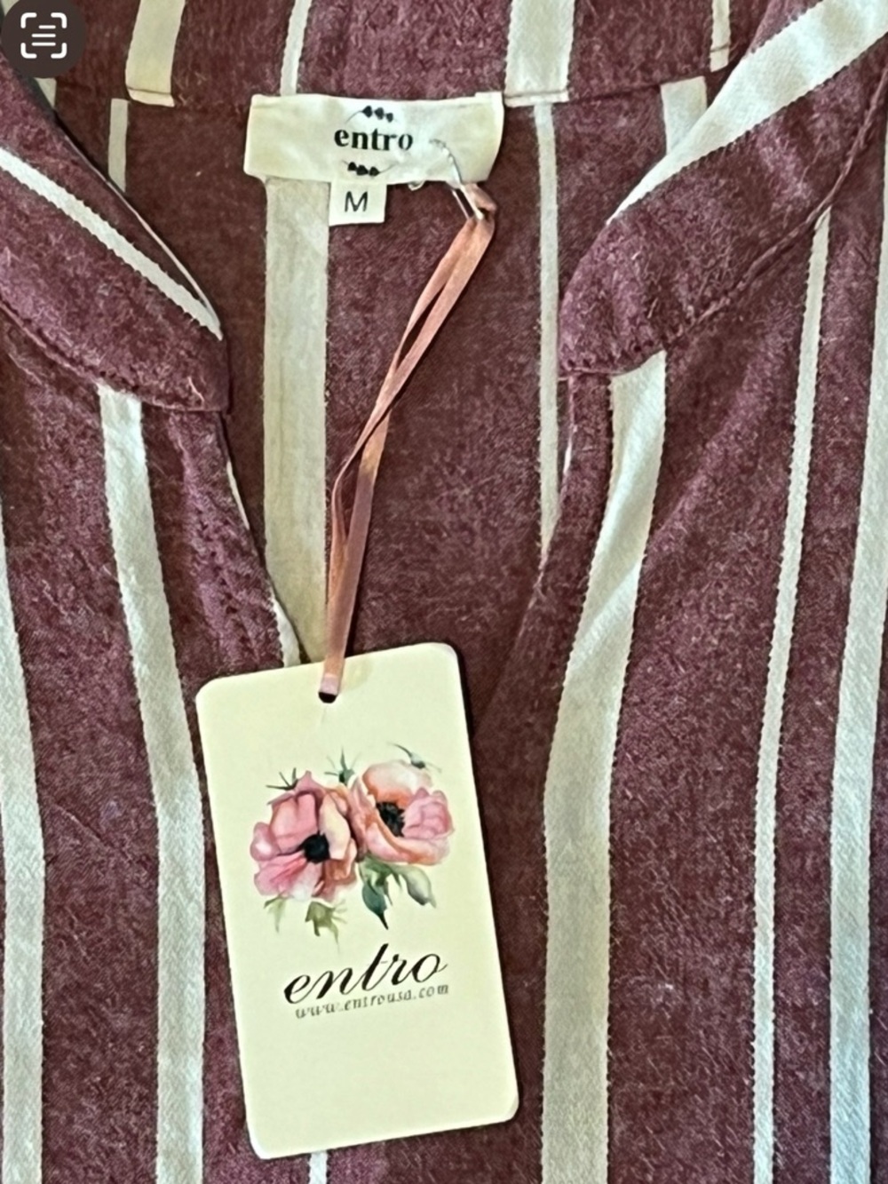 NWT entro Burgundy and Cream Stripe Maxi Capri Dress Roll Sleeves 100% Cotton S - Picture 4 of 15